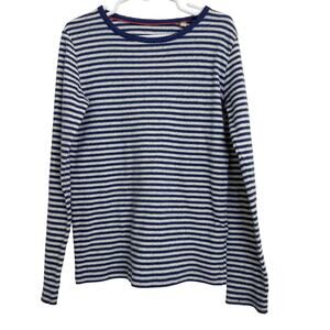 Mini Boden size 9-10 Blue and White Stripe Pointelle Top